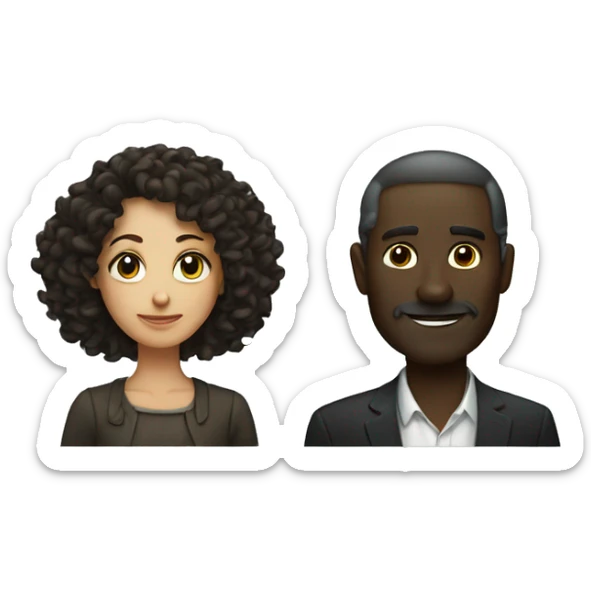 A very tall dark man and a short woman with curly hair  sticker