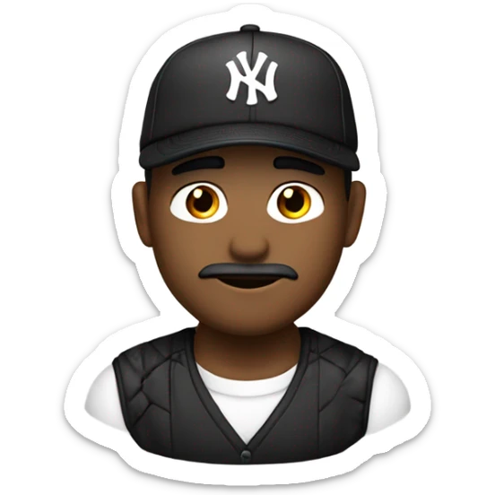 Homme blanc / 35 ans / cheveux courts noir / yeux en amande / viril / mal rasé / casquette yankee noir sticker