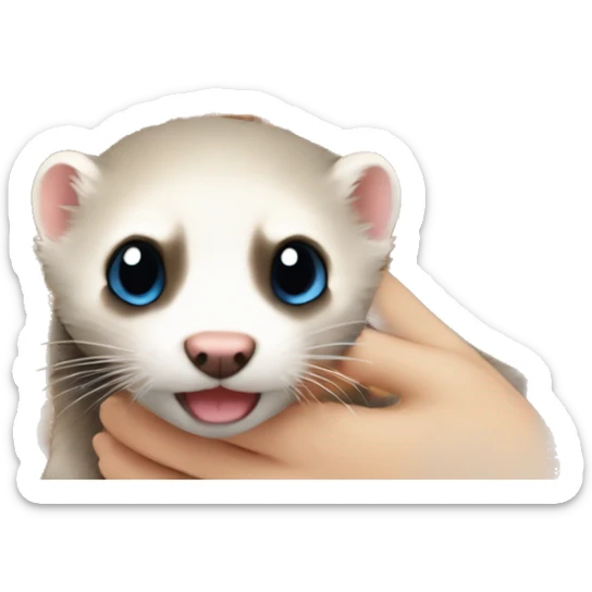Ferret in hands of a blond girl with blue eyes and long eyelashes  sticker