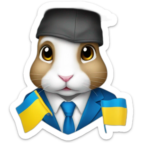 A rabbit student in a suit in the color of the Ukrainian flag in a square academic cap sticker