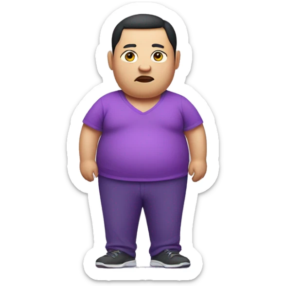 severely overweight chinese man wearing purple pants and a purple shirt sticker