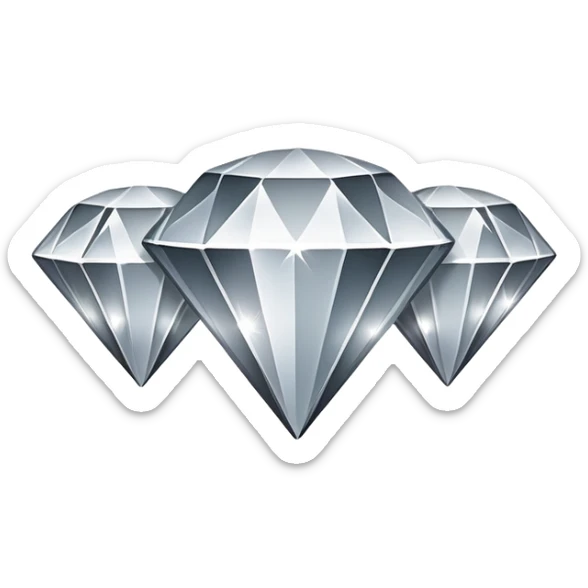 Emoji-style vector illustration of three sparkles in shades of gray: one large diamond‑shaped sparkle at center and two smaller sparkles at top‑right and bottom‑left. Design flat and minimal, with clean, smooth outlines, subtle inner gradients for profundidade sticker