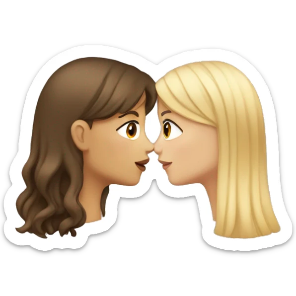 White girl with brown hair and blond bangs kissing tan girl with long dark hair sticker