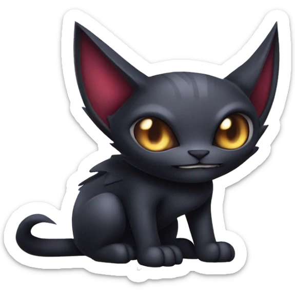 Cute edgy cool kawaii vampiric dark cat-vernid-Fakémon-Digimon with bat-wings as ears sticker