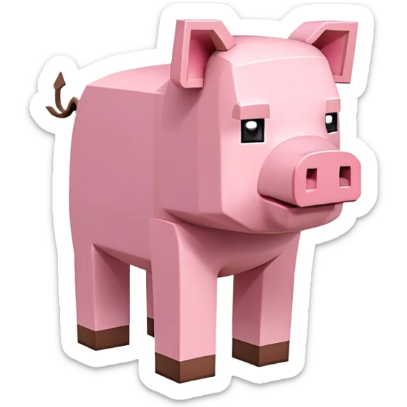 Minecraft pig, full body, pink blocky animal with square head and square body sticker