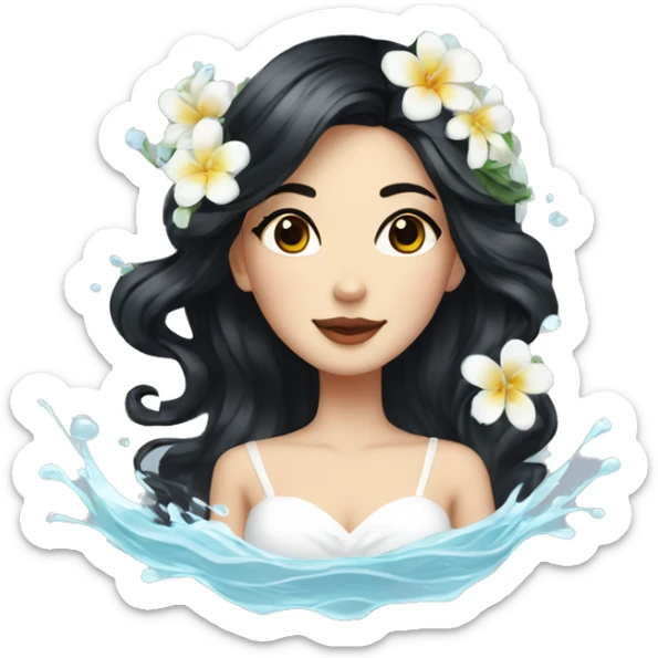 Pretty young Lady with black hair flowers in hair white dress surrounded by flowing water sticker