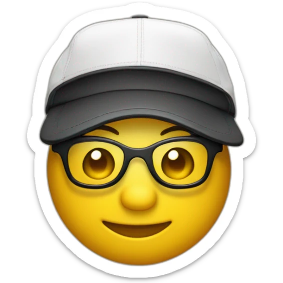crea un emoji amarillo con lentes oscuros tipo aviador y gorra negra sticker