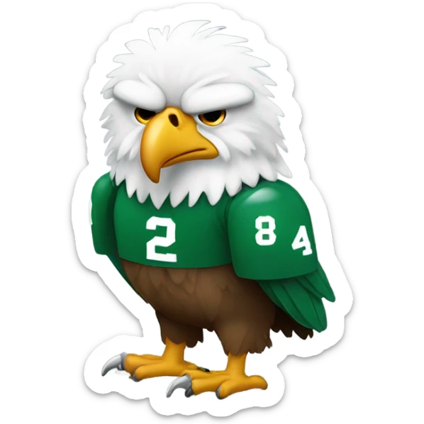 Small sad eagle with frown face and fat belly and green football jersey sticker