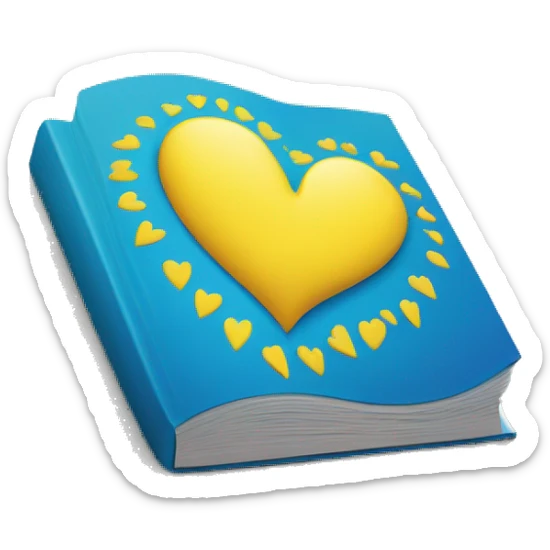 yellow-blue heart on the cover of the book sticker