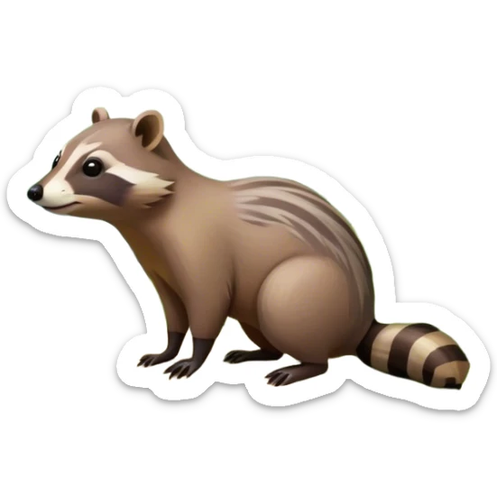 Collage of a raccoon and capybara in a lush, vibrant forest. The raccoon curiously looks around, while the capybara rests peacefully near a stream. The forest is full of green trees, leaves, and soft sunlight. A serene and natural background. sticker