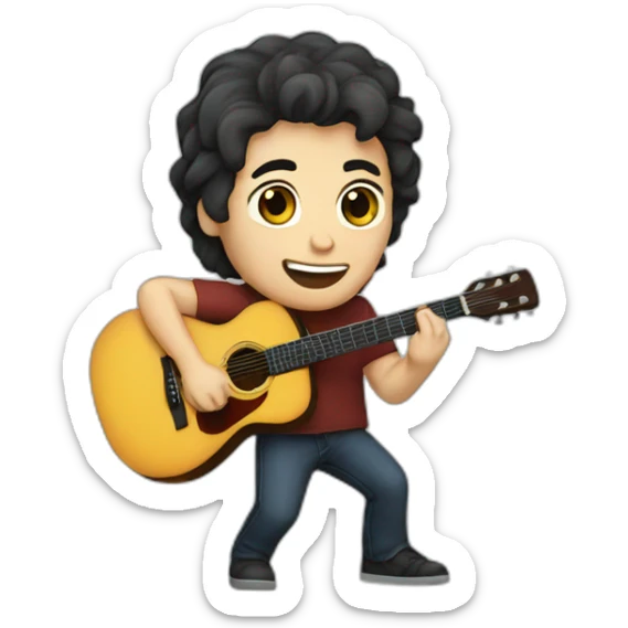 A caucasian guy with dark hair playing guitar and singing in concert sticker
