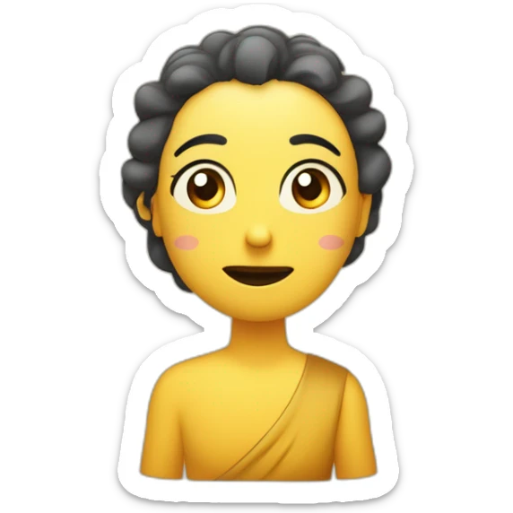 Una cara amarilla con cejas fruncidas mirando hacia arriba, con el pulgar y el índice en la barbilla. Diseñado para mostrar a una persona meditando o pensando en profundidad sticker