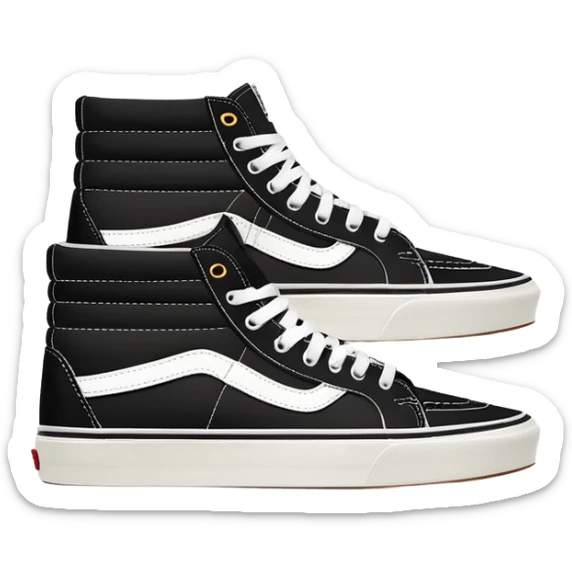 Minimalist iOS-style emoji of a pair of black Vans Sk8-Hi sneakers, one behind the other, simplified flat design, clean lines, minimal details but with white side stripe sticker
