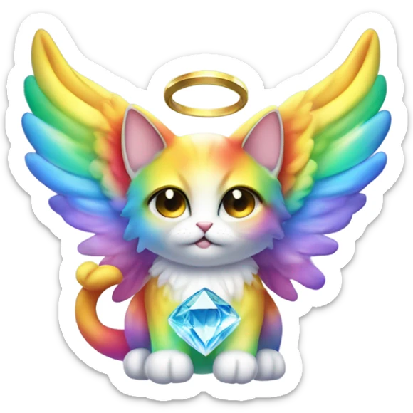 Cute Heavenly Rainbow 4d Diamond ultra Omni-Cat God with wings and a ring around its body and another ring above it’s head  sticker