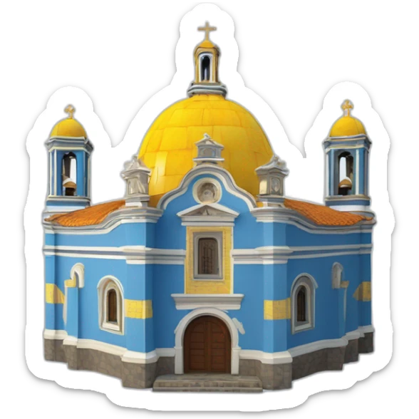 Catholic Temple from La Piedad Michoacan like church of Santa Maria del Fiore with one big dome with tiles yellow and blue in 3D animation effect sticker