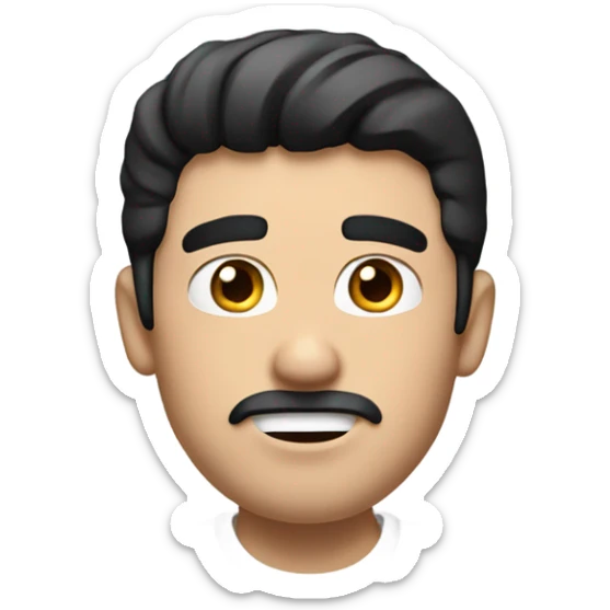 White dude with black hair and brown eyes, awkward face and shrugging with AirPods in his ears sticker