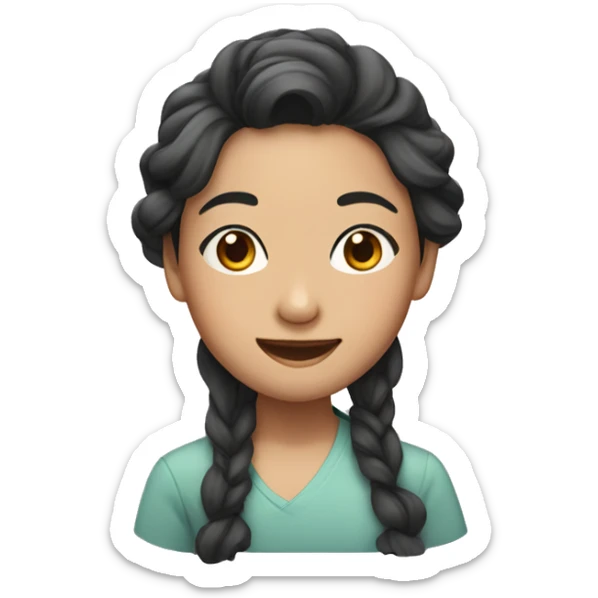 Asian wavy hair girl with wrinkle under left eye smiling sticker
