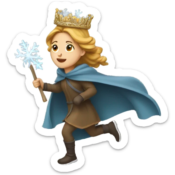 woman running, wearing an Icicle Crown and a Winter Cloak, golden brown hair sticker