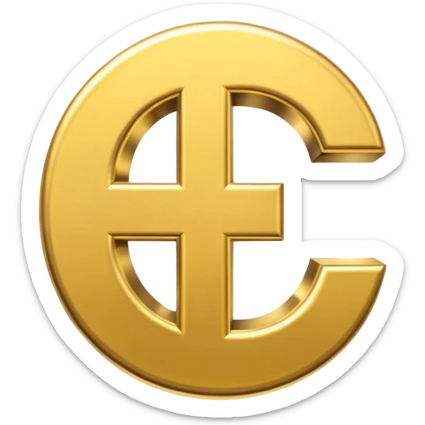 Symbole de currency en or en forme de lettre F précise, seul, 3D, brillant, style emoji simple et lisible sur fond uni. pas une autre lettre

F sticker