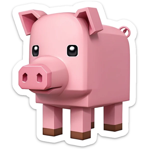 Minecraft pig, full body, pink blocky animal with square head and square body sticker