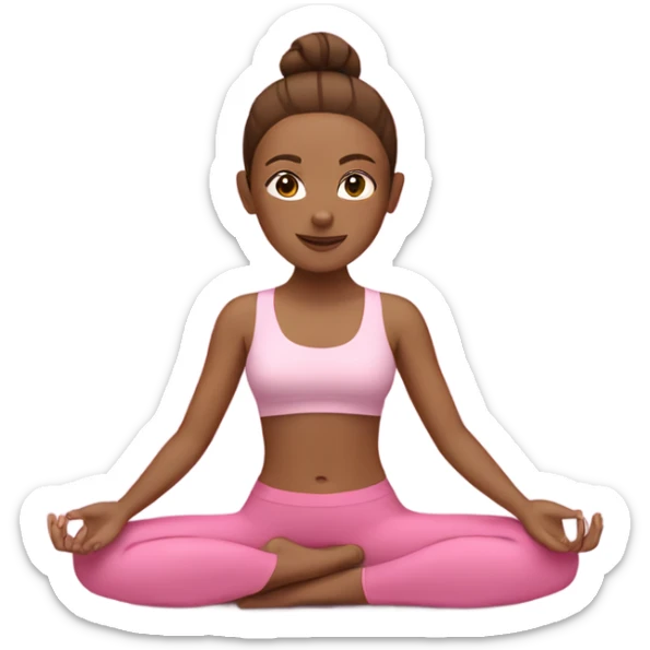 white women with brown hair in bun doing yoga in a pink set sticker