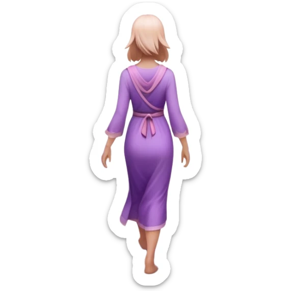 A small figure walks back across a foggy bridge, holding soft pink and purple orbs in each hand—symbolizing compassion and forgiveness. A gentle heart aura trails behind them, showing healing in motion. sticker
