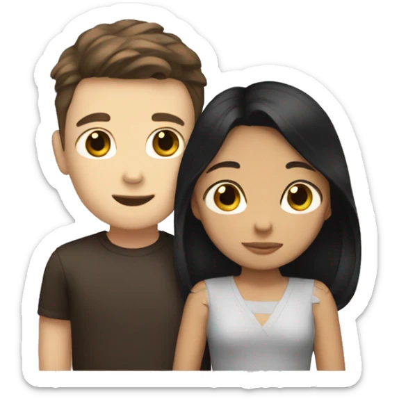 white boy with brown hair and filipino girl with black hair hugging sticker