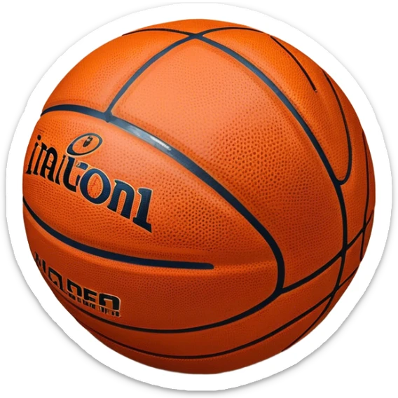 Cinematic Realistic image of a basketball resting on a polished court surface, with finely detailed textures and subtle reflective highlights, evoking a sense of calm before the game’s intensity sticker