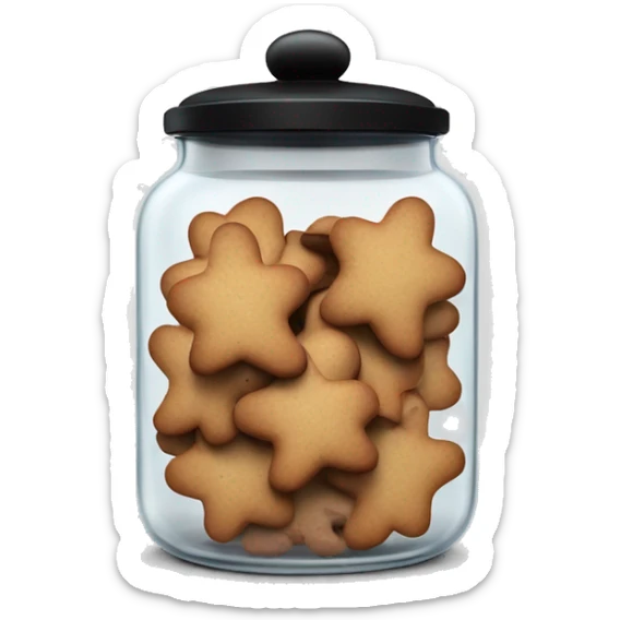 Realistic glass cookie jar with black lid full of gingerbread cookies isolated.  sticker