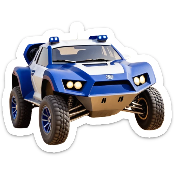 Star Wars storm trooper evil darkly night blue Dirty and dented Local Motors Rally Fighter off road race car hot rod meets 2013 Toyota 86 trophy truck-style basher flying on a dusty road (silver wheels) sticker