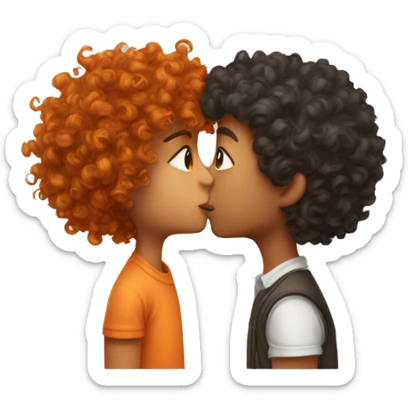 Long curly hair boy kissing short orange curly hair girl  sticker