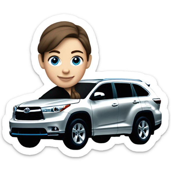 Girl with brown hair and blue eyes driving grey 2015 Toyota Highlander  sticker