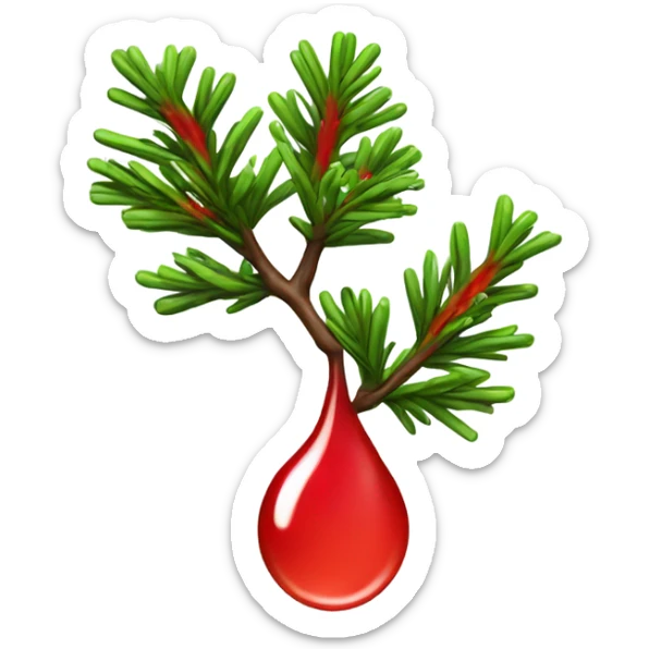 Fir branch with red dripping color on the nedels sticker