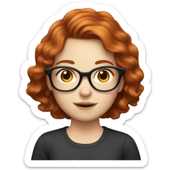 redhead girl with glasses wavy hair, pale skin, brown eyes sticker