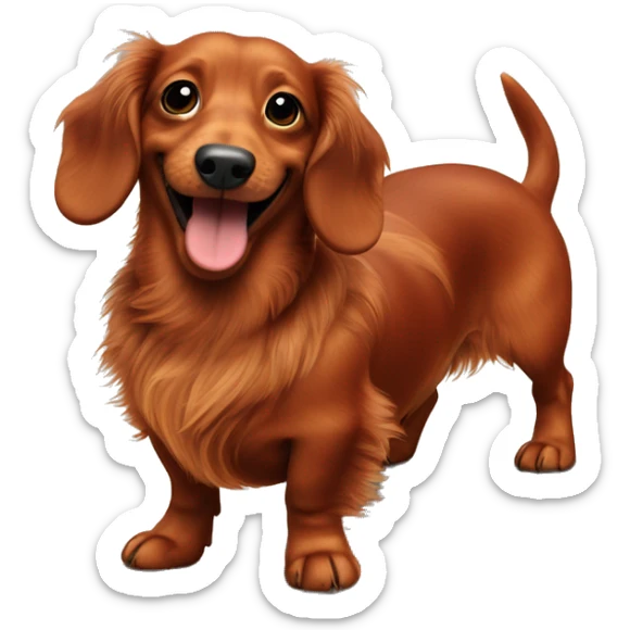 Smiling Fat Miniature all red long haired dachshund whole body scruffy sticker