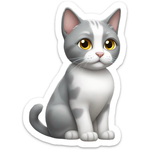 Grey and white cat sticker