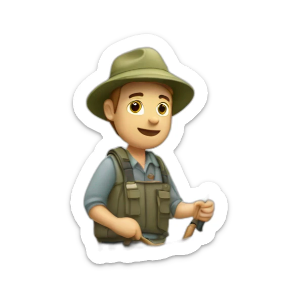 white fisherman fishing with a fishing rod in a small boat sticker