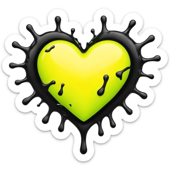 A neon yellow heart with black splashes inside the heart and The text UVP in the heart sticker