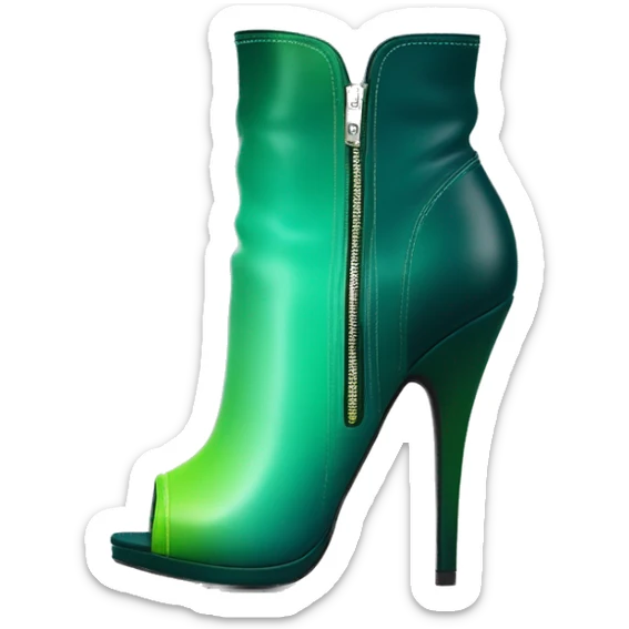 Realistic isolated top front view of a pair of dark teal,lime green,mint green and emerald green ombre high heel peep toe ankle bootie boots. sticker