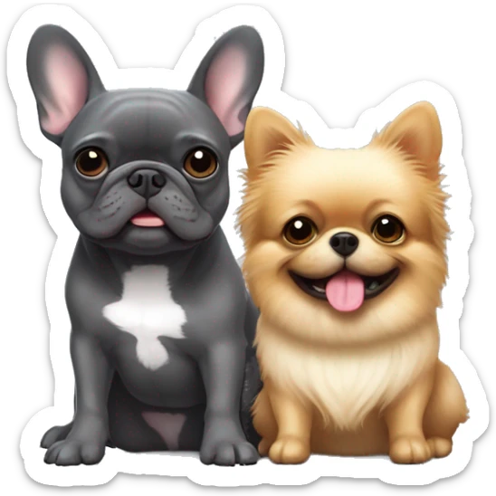 dark gray french bulldog happy alongside a pomeranian, best friends sticker