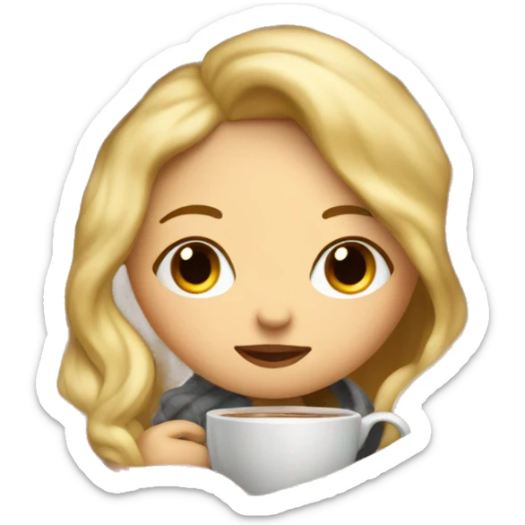 blonde hair girl inside a blanket sipping coffee eyes closed sticker