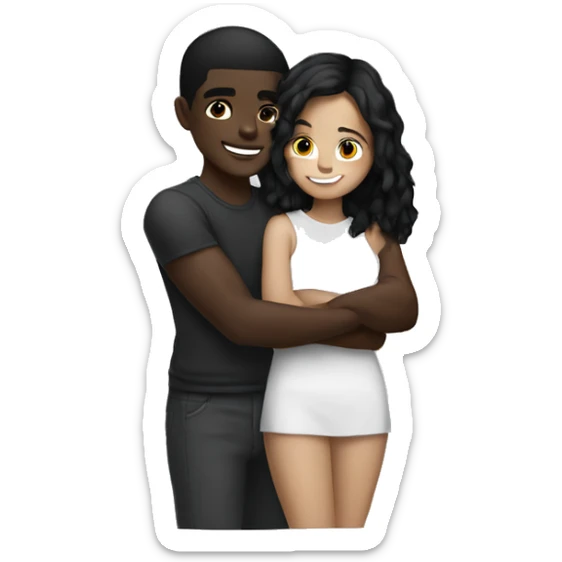Dark brown skin with black haired girl hugging light skin with black hair guy sticker
