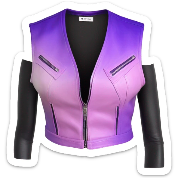 Realistic isolated pastel pink ,royal purple,magenta and pastel purple ombre crop top zippered leather vest. sticker