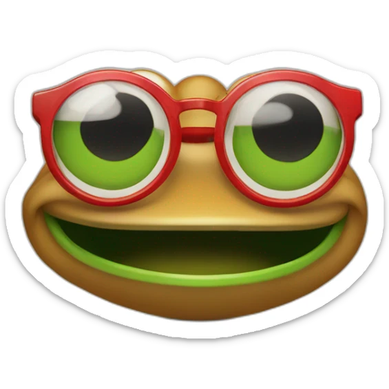 smiley face pepe the frog in black and red checkered shirt with square glasses for vision in cartoon style sticker