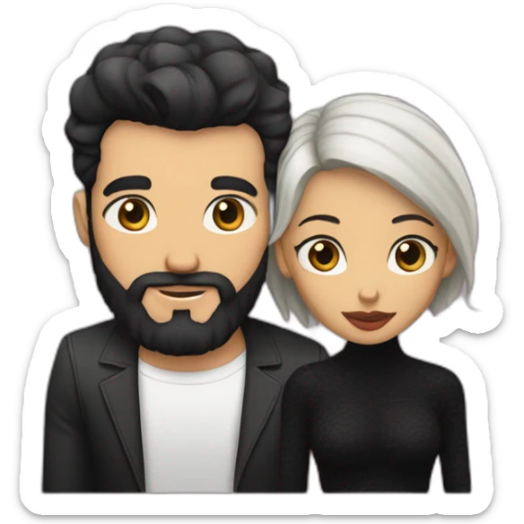 White man with a buzz  black hair cut fade and a black beard kissing a black woman with long black wavy hair sticker