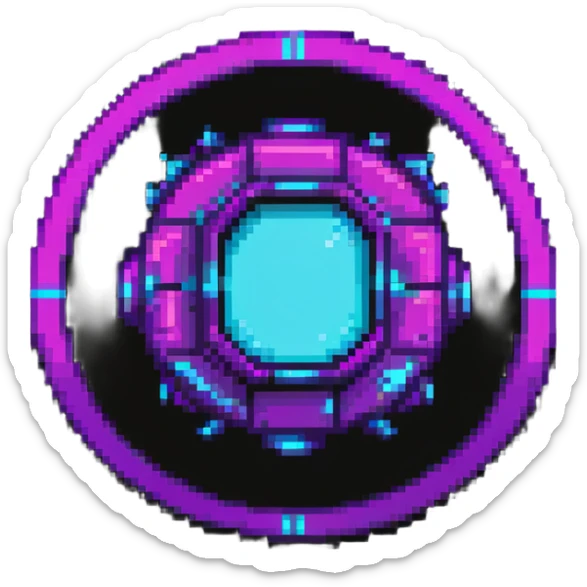 futuristic cyberpunk pixel art icon, vivid neon colors purple magenta cyan, minimal expressive design, 32x32, centered, high contrast, transparent background, no text, suitable for dark background, music platform symbol Spotify YouTube Deezer SoundCloud sticker