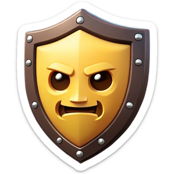 Clash of Clans aesthetic: Cinematic Playful Pixel 3D Shield Emoji, rendered in a 3D vector-style similar to standard emojis with minimal shading and bold, simplified shapes. A compact, distinct form with signature details, softly glowing with a pixelated adventure charm. Simplified yet unmistakably iconic, highly detailed and consistent, glowing with a soft radiance and high shine. Stylized with a touch of classic pixel-art charm and a soft glowing outline, capturing the essence of a beloved gaming relic with a friendly, playful manner! sticker