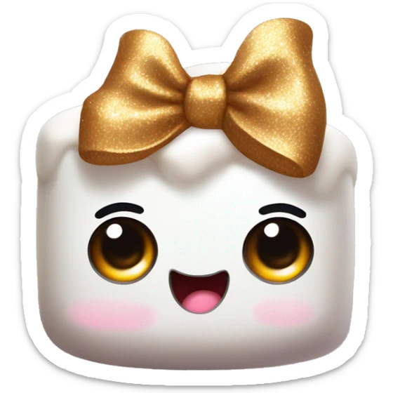 cute marshmallow with big sparkly eyes and bow in the left corner of the marshmallow  sticker