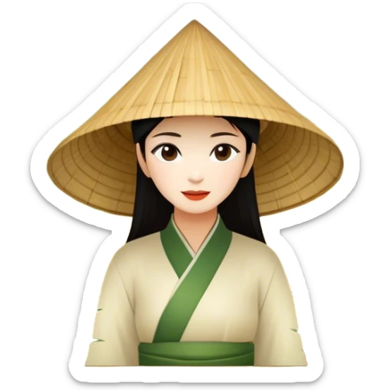 ​Cinematic Realistic Traditional Vietnamese Nón Lá, depicted as a delicately crafted conical hat made of bamboo and palm leaves with subtle texture and natural wear, set against a serene rural backdrop bathed in warm, soft sunlight, evoking authentic cultural heritage, sticker