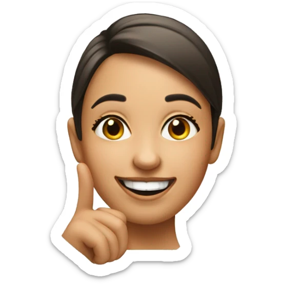 An emoji of a woman pointing to the dimple on her cheek with a playful smile, highlighting her cheeky expression sticker